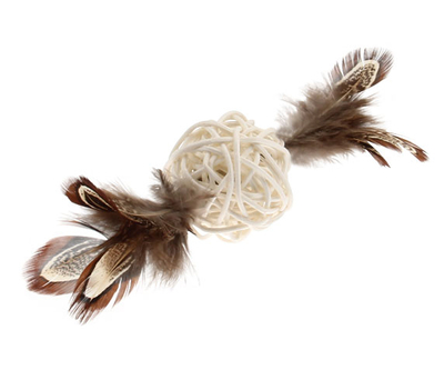 7279 Ahşap Toplu Kuş Tüylü Kedi Oyuncagı - Thumbnail