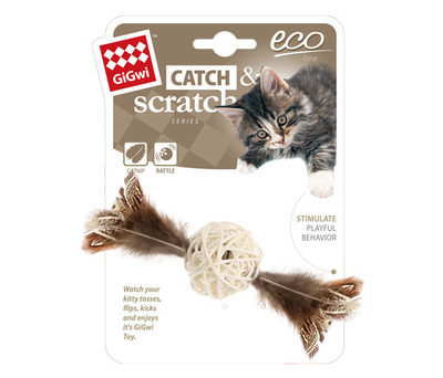 7279 Ahşap Toplu Kuş Tüylü Kedi Oyuncagı - Thumbnail