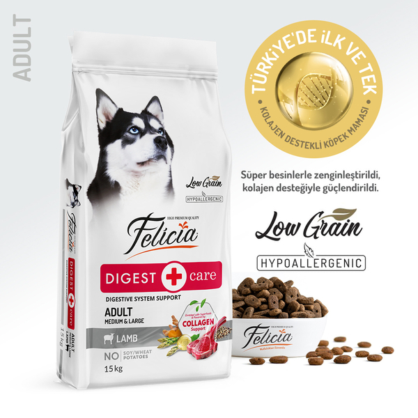 Felicia 15 Kg Kolajenli Kuzulu Az Tahıllı M/Large Yetişkin Köpek Maması Breed HypoAllergenic Köpek Maması Felicia 15 Kg Kolajenli Kuzulu Az Tahıllı M/Large Yetişkin Köpek Maması Breed HypoAllergenic Köpek Maması