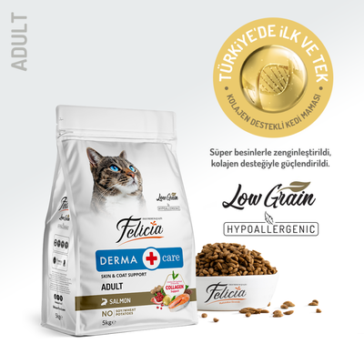 Felicia - Felicia 5 Kg Kolajenli Somonlu Az Tahıllı Yetişkin Kedi Maması HypoAllergenic Kedi Maması