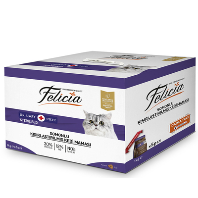 Felicia - Felicia 5x1 Kg Somonlu Az Tahıllı Kısırlaştırılmış Kedi Maması HypoAllergenic Kedi Maması Felicia - Felicia 5x1 Kg Somonlu Az Tahıllı Kısırlaştırılmış Kedi Maması HypoAllergenic Kedi Maması
