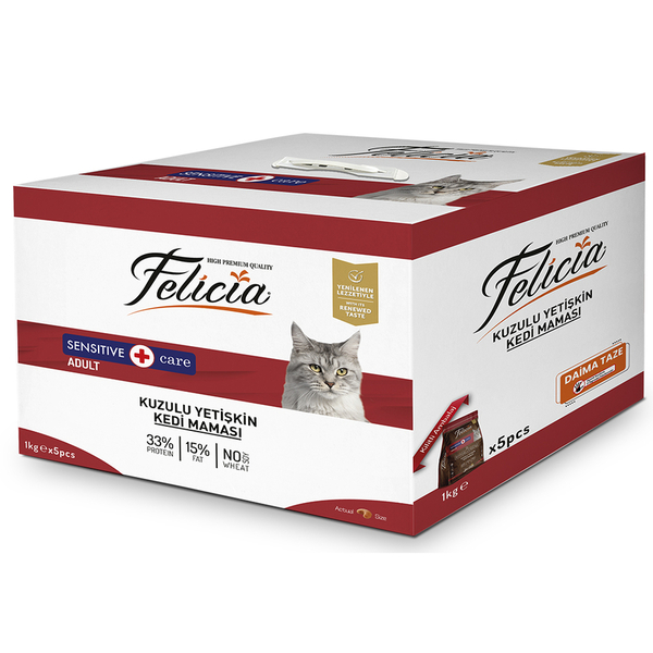 Felicia 5x1 Kg Kuzulu Az Tahıllı Yetişkin Kedi Maması HypoAllergenic Kedi Maması Felicia 5x1 Kg Kuzulu Az Tahıllı Yetişkin Kedi Maması HypoAllergenic Kedi Maması
