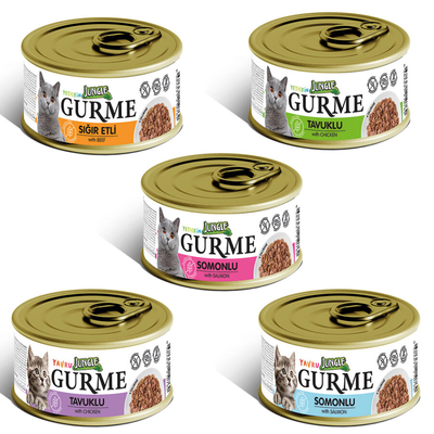 Jungle - Jungle Gurme 85 gr Konserve Seti 5 Çeşit-60 Adet