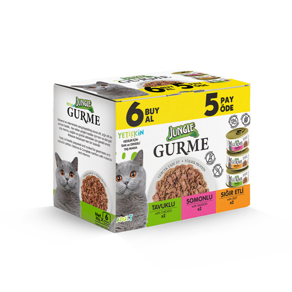 Jungle Gurme 85 g Yetişkin Et-Tavuk-Balık 6 al 5 öde
