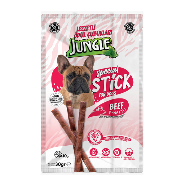 Jungle Köpek Stick Ödül Dana Etli 3*10 gr - 24 Adet Jungle Köpek Stick Ödül Dana Etli 3*10 gr - 24 Adet