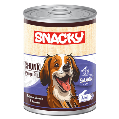 Snacky - Snacky Az Tahıllı 400 gr Chunk/Konserve Somonlu Yetiş.Köpek 12'li Snacky - Snacky Az Tahıllı 400 gr Chunk/Konserve Somonlu Yetiş.Köpek 12'li