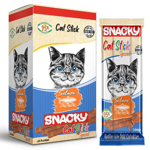 Snacky Kedi Stick Ödül Somonlu 3*5 gr-50 Adet Snacky Kedi Stick Ödül Somonlu 3*5 gr-50 Adet