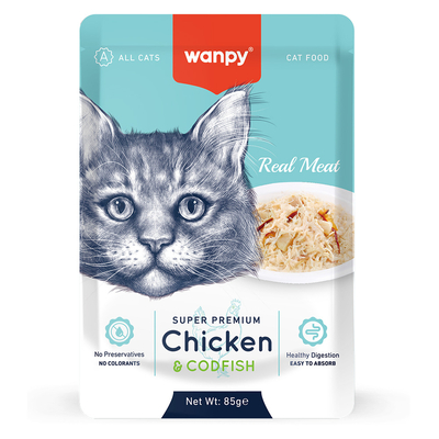 Wanpy - Wanpy 85 gr Pouch Tavuklu & Morina Balıklı Yaş Kedi Maması 12 Adet Wanpy - Wanpy 85 gr Pouch Tavuklu & Morina Balıklı Yaş Kedi Maması 12 Adet