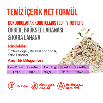 Wanpy Dondurularak Kurutulmuş Fluffy Toppers - Ördek, Brüksel ve Kara Lahana - 30g - Thumbnail