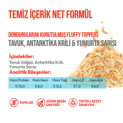Wanpy Dondurularak Kurutulmuş Fluffy Toppers - Tavuk, Antarktika Krili ve Yumurta Sarısı - 30g - Thumbnail