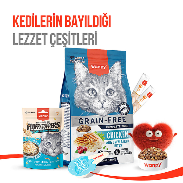 Wanpy Dondurularak Kurutulmuş Fluffy Toppers - Tavuk, Antarktika Krili ve Yumurta Sarısı - 30g