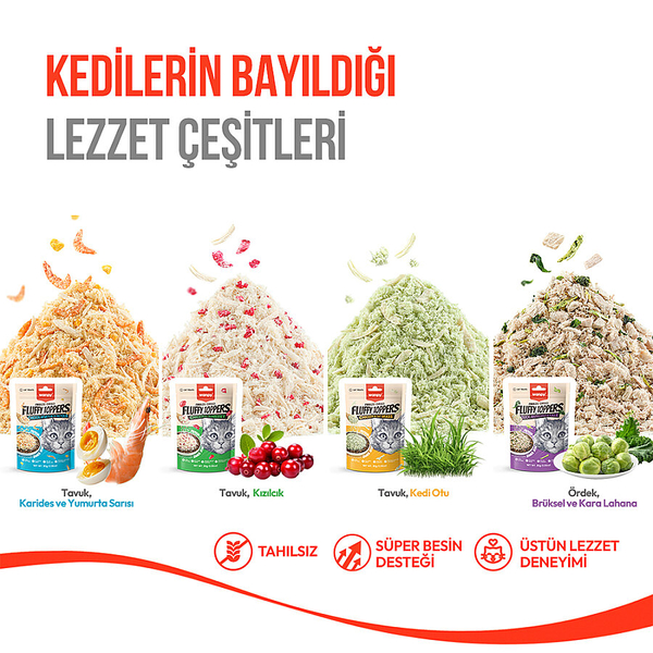Wanpy Dondurularak Kurutulmuş Fluffy Toppers – Tavuk & Kedi Otu - 30g