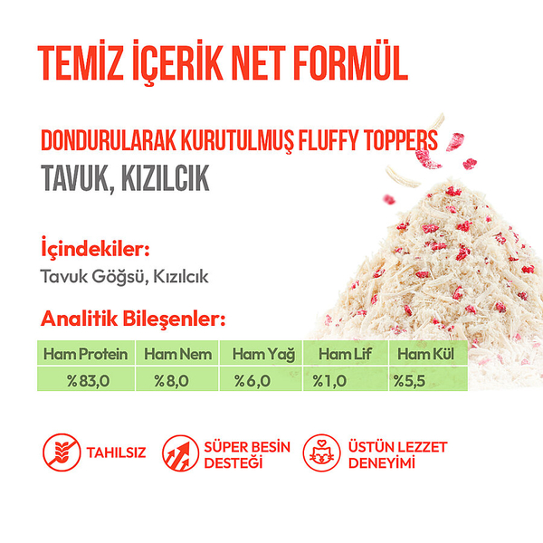 Wanpy Dondurularak Kurutulmuş Fluffy Toppers - Tavuk & Kızılcık - 30g