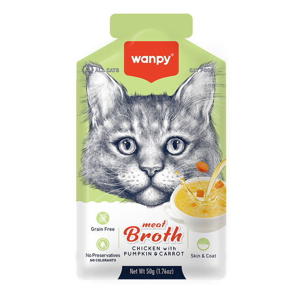 Wanpy Kediler için Bal Kabağı & Havuçlu Tavuk Eti Çorbası 50gx12 Adet Wanpy Kediler için Bal Kabağı & Havuçlu Tavuk Eti Çorbası 50gx12 Adet
