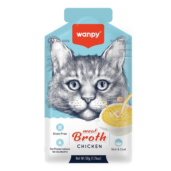 Wanpy Kediler için Tavuk Eti Çorbası 50g x12 Adet Wanpy Kediler için Tavuk Eti Çorbası 50g x12 Adet