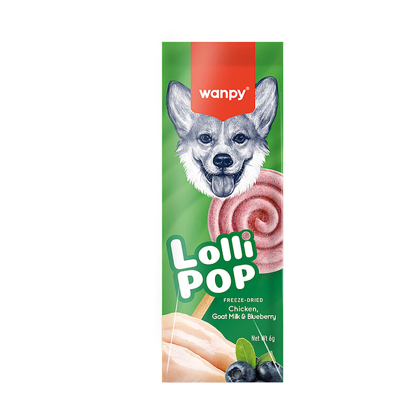 Wanpy Köpekler İçin Dondurularak Kurutulmuş Lolipop - Yaban Mersinli - 6 g*10'lu