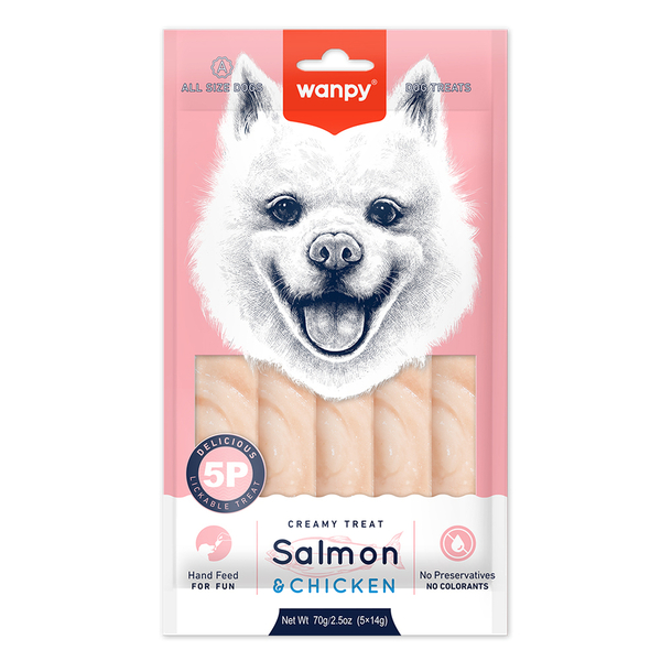 Wanpy Somonlu&Tavuklu 12'li Krema Köpek Ödülü 5x14g RA-74 Wanpy Somonlu&Tavuklu 12'li Krema Köpek Ödülü 5x14g RA-74