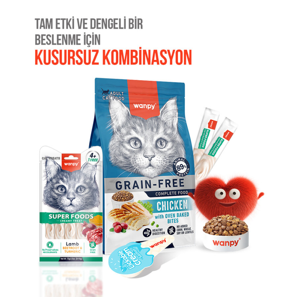 Wanpy Superfood Kuzulu, Pancar & Zerdeçallı 12’li – Krema Kedi Ödülü 5×14 g
