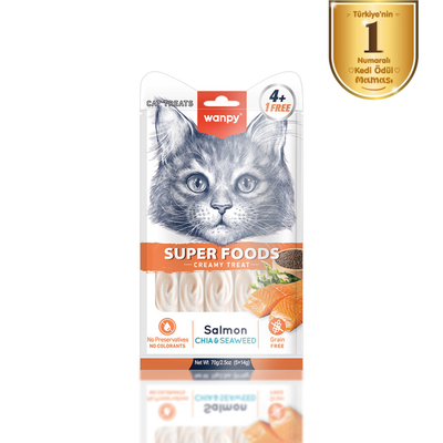 Wanpy - Wanpy Superfood Somonlu, Chia & Deniz Yosunlu 12’li – Krema Kedi Ödülü 5×14 g