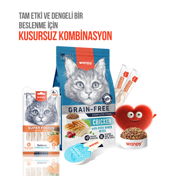 Wanpy Superfood Somonlu, Chia & Deniz Yosunlu 12’li – Krema Kedi Ödülü 5×14 g