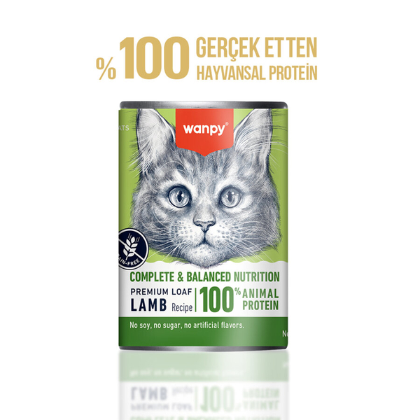 Wanpy Tahılsız Kedi %100 Gerçek Et 375 gr Kuzulu Konserve 12 Adet