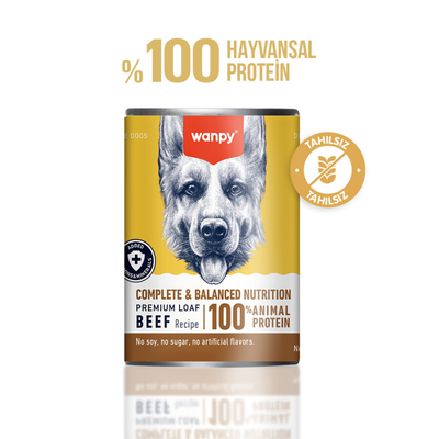 Wanpy - Wanpy Tahılsız Köpek %100 Gerçek Et 375 gr Biftekli Konserve 12 Adet