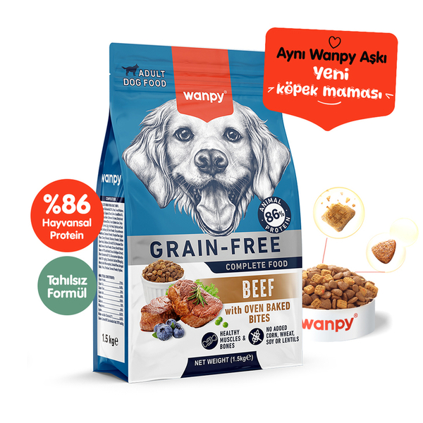 Wanpy Tahılsız Sığır Etli Yetişkin Köpek Maması 1,5 kg Wanpy Tahılsız Sığır Etli Yetişkin Köpek Maması 1,5 kg