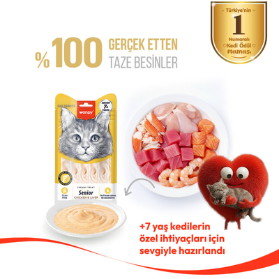 Wanpy Tavuklu & Ciğerli 12’li – 7+ Yaş Kedi Krema Ödülü 5×14 g - Thumbnail