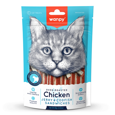 Wanpy - Wanpy Tavuklu&Morina Balıklı Kedi Ödülü 80g Wanpy - Wanpy Tavuklu&Morina Balıklı Kedi Ödülü 80g