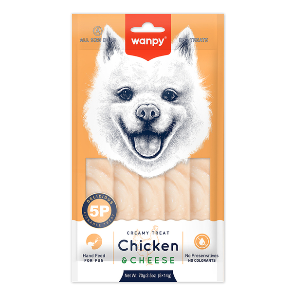 Wanpy Tavuklu&Peynirli 12'li Krema Köpek Ödülü 5x14g RA-57 Wanpy Tavuklu&Peynirli 12'li Krema Köpek Ödülü 5x14g RA-57