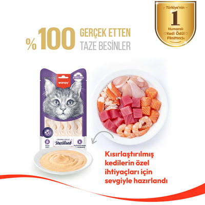Wanpy Ton Balıklı & Kızılcıklı 12’li – Kısırlaştırılmış Kedi Krema Ödülü 5×14 g - Thumbnail
