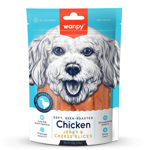 Wanpy Yumuşak Tavuk & Peynir Dilimleri 100g Köpek Ödülü Wanpy Yumuşak Tavuk & Peynir Dilimleri 100g Köpek Ödülü
